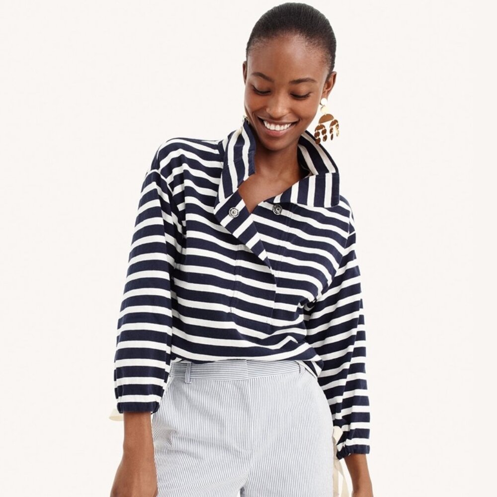 ⚓️ NWT J.Crew Striped snap-neck knit popover